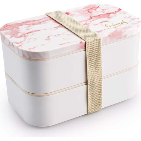 Boîte à lunch de 1,6 litre avec ensemble de couverts, sans BPA, convient pour les repas au restaurant et l'emballage de collations, rose