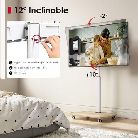 Support TV roulettes pour TV de 43-75 Pouces - Support TV sur Pied Plus Haut 1306 MM-1626 MM Pivotant 50° Inclinaison 12° jusqu'à 50 KG VESA 600x400mm (1/5)