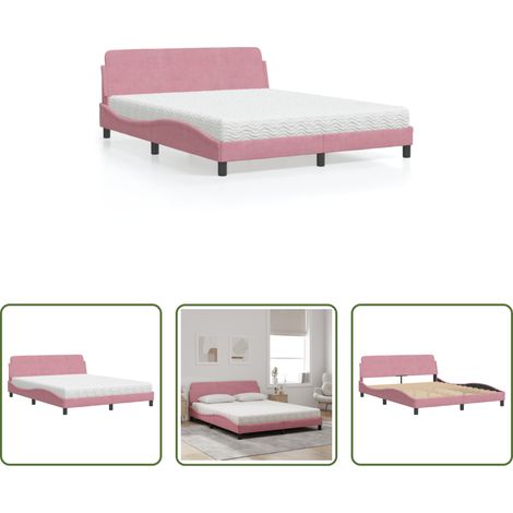 vidaXL Soutien du dos - Lit avec matelas Dover rose 160x200 cm velours (1/5)