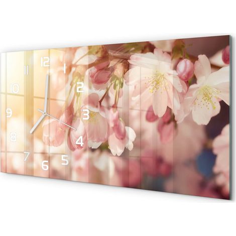 Horloge Murale Horizontale Artistique 60x30 cm Décoration Murale Moderne Fleurs de cerisier (1/5)