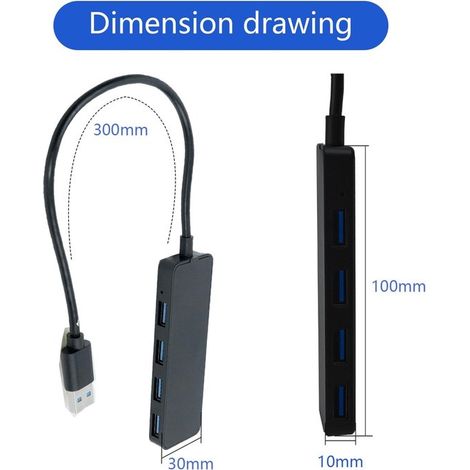 Hub USB 3.0 - Adattatore USB ad alta velocità a 4 porte - Cavo di prolunga USB compatto per laptop, computer desktop, dischi rigidi esterni e porte multiple del PC. (1/4)