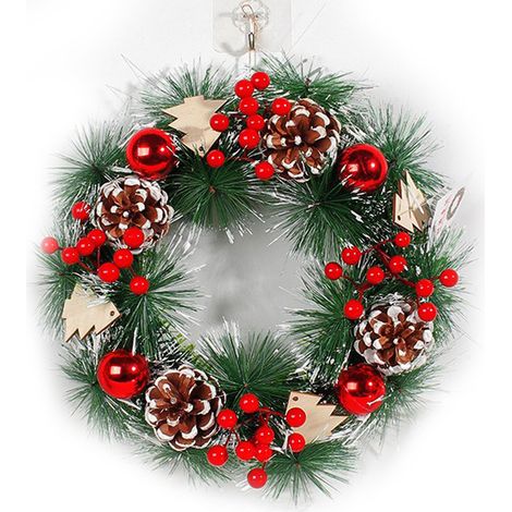 Künstlicher Weihnachtskranz aus Tannenzapfen, Türdekoration, Kranz aus Zweigen und Ranken, festlicher Kranz aus Kiefernnadeln und Blüten (Holzbaum, Tannenzapfen) (1/2)