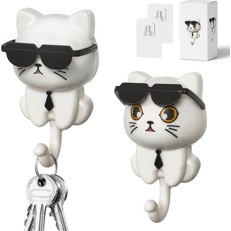 Stück kreative, selbstklebende Wandhaken, Katzen-Schlüsselhaken für Sonnenbrillen, robust und langlebig für Schlüssel, Kleidung, Schmuck, Taschen (Weiß) (1/5)