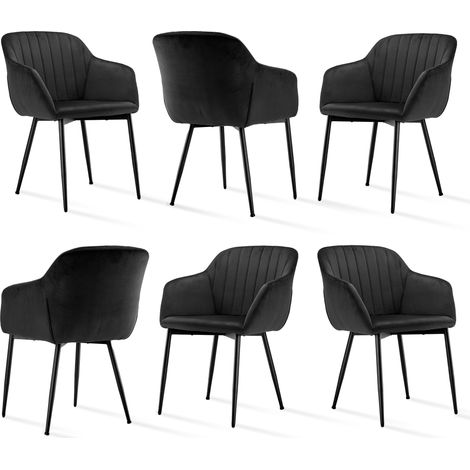 Goeurvant Sillas de comedor minimalistas con asiento ancho y reposabrazos ergonómicos, combinación de confort y elegancia - Juego de 6 - Negro