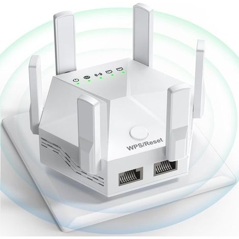 Estensore/amplificatore di segnale WiFi domestico 2026, potente amplificatore WiFi con 6 antenne, portata fino a circa 930 m² (10.000 piedi quadrati), Dual-Band 1200 Mbps (5 (1/5)