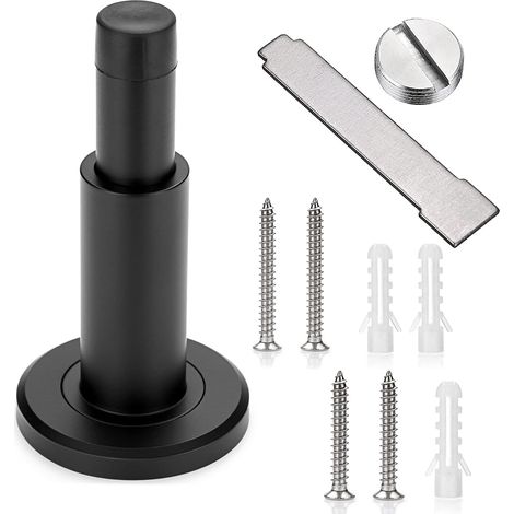 Butée de porte réglable robuste en acier inoxydable - Butoir de porte longueur réglable fixation murale support de porte avec tampon en caoutchouc, Noir (1/4)