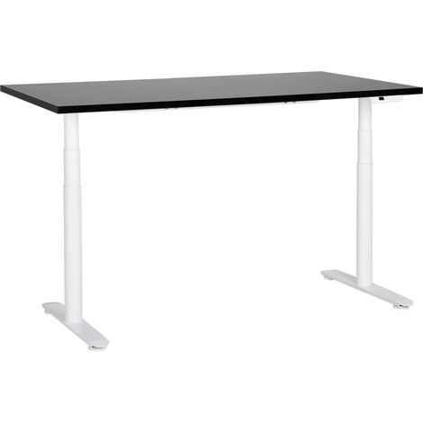 Escritorio de altura regulable eléctrico diseño moderno patas redondas 160 x 72 cm tablero negro soporte de acero blanco DESTINAS