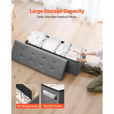 Banc de rangement pliable en lin, coffre de rangement rembourré avec poches latérales, banquette rabattable, charge de 299,37 kg, p… (1/5)