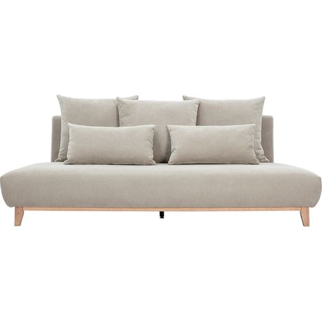 Canapé 3 places en tissu chenille beige et bois clair L201 cm BASTILLE (1/5)