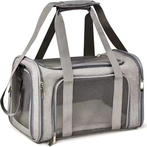 Sac de voyage pour animaux de compagnie, adapté aux petits chiens et chats, avec fermeture éclair, léger et respirant (gris). (1/4)