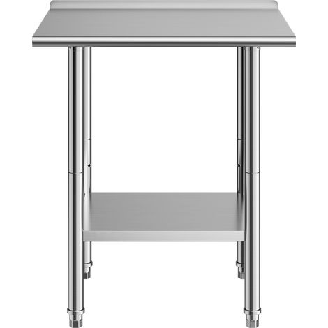 Mophorn Edelstahltisch Gastro 762 x 610 x 894 mm, Höhenverstellbarer Arbeitstisch mit Aufkantung, Robuster Tisch mit zusätzlicher Ablage für Gastronomie, Obere Ablage (204 kg) Untere Ablage (168 kg) (1/5)