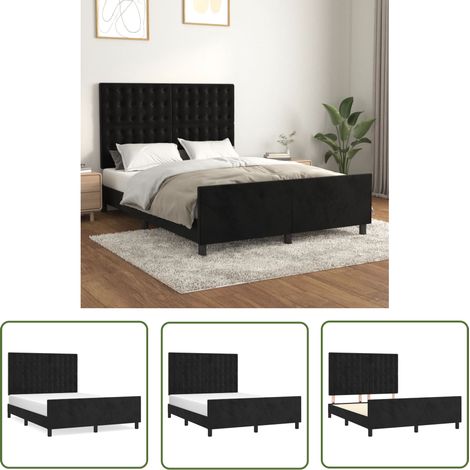The Living Store Bettgestell ohne Matratze Schwarz 140x200 cm Samt - Samtbettwäsche - Doppelbett - Boxspringbett - Hochbett - Lattenrost (1/5)