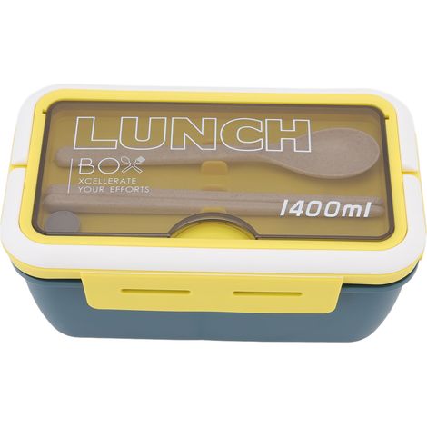Bento-Lunchbox mit 3 Fächern, 1400 ml, großes Fassungsvermögen, isoliert, auslaufsicher, für Kinder, Schüler, Berufstätige, Schule, Büro, blau und gelb (1/5)