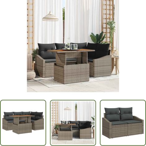 vidaXL Canapé balcon - Ensemble de canapé de jardin 5 pcs Gris Poly rotin (1/5)