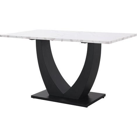 MODFU – Table à manger 140x75 cm MDF/métal – Plateau effet marbre et support en U – Pieds réglables et 60 kg – Cuisine – Blanc/noir (1/5)