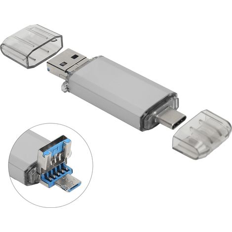 Clé USB 3.0 haute vitesse argentée en alliage d'aluminium U Disk 3-en-1 pour téléphones portables et ordinateurs (8 Go) (1/5)