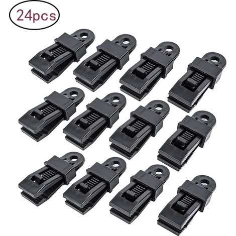 Lot de 24 clips pour bâche, mâchoire crocodile, fixation rotative, plastique résistant, tente camping car (1/5)