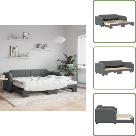 The Living Store Tagesbett Ausziehbar Dunkelgrau 80x200 cm Stoff - Sofa - Schlafsofa - Gästebett - Tagesbett - Doppelbett