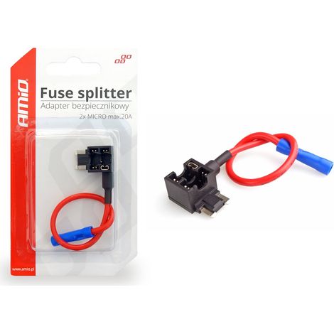 Sicherungsadapter mit zusätzlicher Bypass-Mikrosicherung, flache Ausführung, 20 A, amio-02332