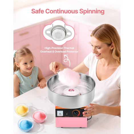 Machine à Barbe à Papa Électrique 1000 W, Appareil à Barbe à Papa avec Bol en Acier Inoxydable de 38 cm et Cuillère à Sucre, pour Faire des Bonbons, Fêtes et Anniversaires, Maison, Rose (1/5)