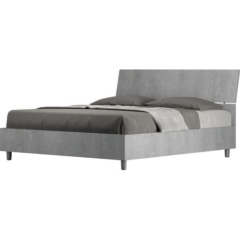 Letto Matrimoniale 160x200 cm con Rete e Contenitore Testata Inclinata Demas Grigio (1/4)