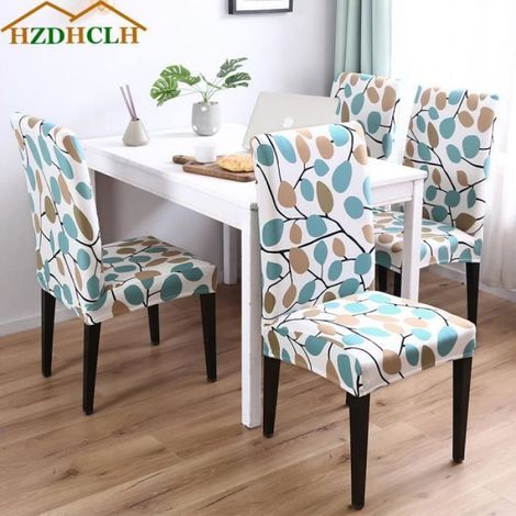 7House 4Pices Housse de chaise salle manger super stretch spandex motif feuilles HOUSSE DE CHAISE (1/4)