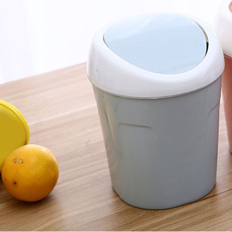 Poubelle de bureau avec couvercle pivotant - Mini déchets plastique multifonction pour bureau et maison, couleur bleu (1/5)