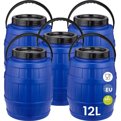 Garronda Lot de 5 bidons alimentaires 12 L avec couvercle en HDPE sans BPA, à large ouverture, pour le stockage de l'eau et des aliments, bleu GD-0137