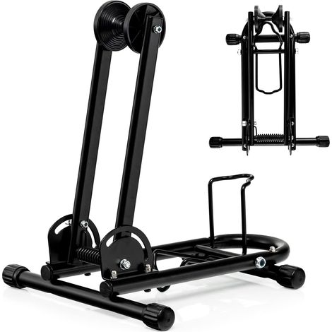 COSTWAY Freistehender Fahrradstaender, Fahrradhalter für 24, 26, 27,5 Zoll 700C Mountain- und Rennraeder, Abstellstaender Parkstaender für Fahrrad, Faltbarer Montagestaender, Schwarz (1/5)