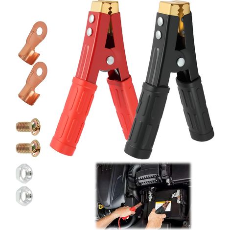 2 Pièces Pince Voiture Batterie ,Pinces Crocodiles Robustes,Clips Crocodile Batterie pour Voiture,Pince pour Chargeur de Batterie,Bateau,Panneaux Solaires et Camping (1/5)