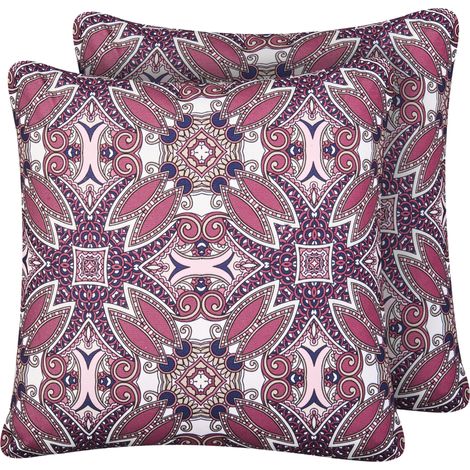Conjunto de 2 cojines de exterior accesorios de jardín estampados 45x45 cm violeta Mirage