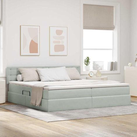 Teenpull – Aufbewahrungsbett mit Kopfteil Hellgrau 200 x 200 cm Samt (1/5)