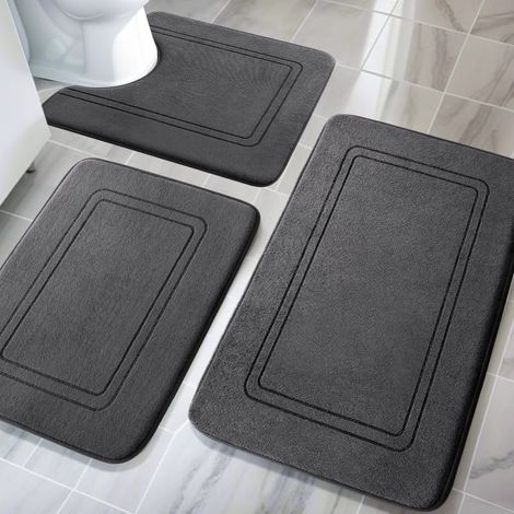 Ensemble de tapis de salle de bain, 3 pièces, tapis de bain en mousse à mémoire de forme souple et tapis de toilette en forme de U, tapis de bain, ensemble de tapis de bain antidérapants et lavables,