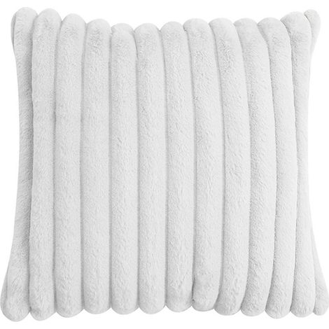 Housse de Coussin - Velours Peluche - Doux et Moelleux - 2 Pièces - Pour Lit et Canapé - Beige Blanc (1/5)