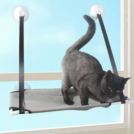 Gray Cat Hammock, Cat Window Hammock, Cat Window Seat Bed with Button Suction Cups, Cat Resting Seat (1/4)