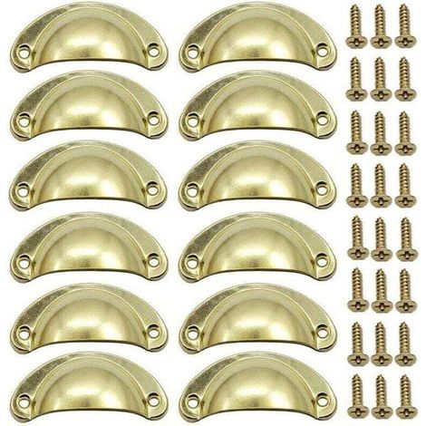 12 PCS Poignée Doré de Porte Coquille Rétro 82mm Poignée pour Meuble Tiroir Vintage avec Vis (1/4)
