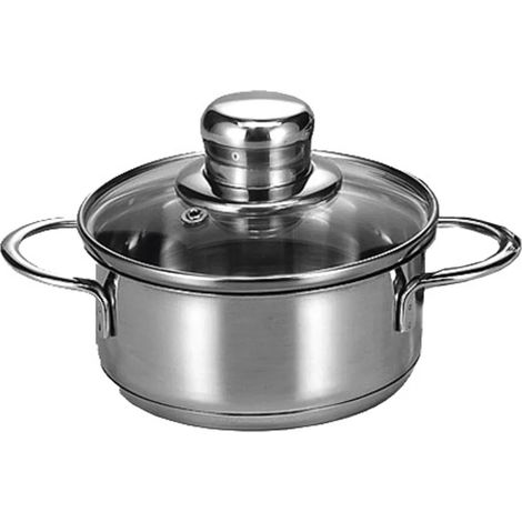 Cocotte avec couvercle en verre, 0,5 l, diamètre 12 cm, en acier inoxydable, pour cuisson et service (1/5)