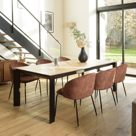 TOM - Lot de 2 chaises tissu velours marron dossier enveloppant (1/5)