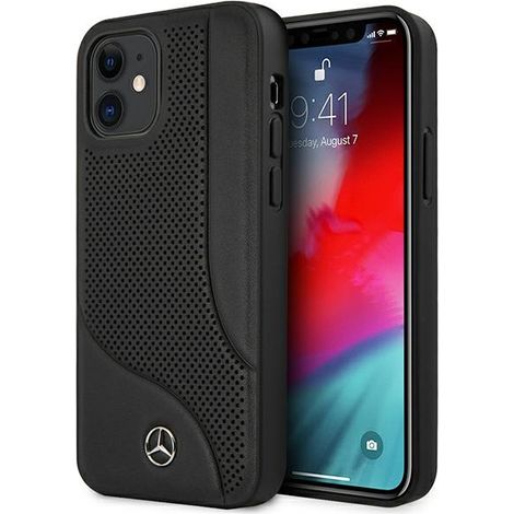 Funda perforada de piel Mercedes para iPhone 12 mini, color negro. (1/5)