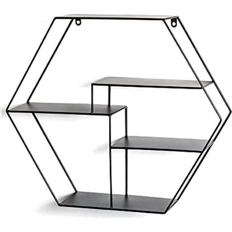 étagère Murale Noir, métal - Dim.: L 61 cm x H 54 cm x P 16 cm, Style: Modern (1/5)