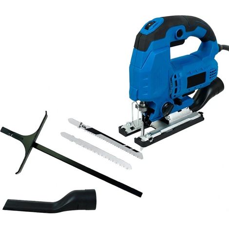 Scie sauteuse électrique, robuste, 710 W, 6 A, 3100 courses/min, outil de coupe filaire pour bois, métal et plastique, 2 lames, bleue, conforme aux normes UE (1/5)