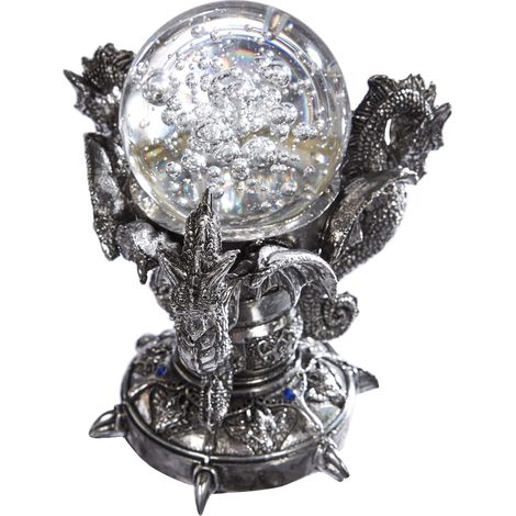 Design Toscano Drago del Castello di Corfu Decorazione in stile gotico statua, poliresina e vetro, two tone black & silver, 13 cm (1/4)