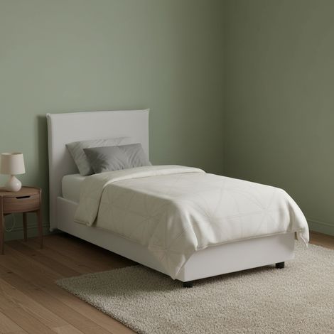 Lit Simple Ummhakim, avec rangement, Fabriqué en Italie, Blanc (1/4)