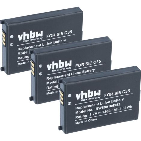 vhbw 3x batería compatible con Siemens Gigaset SL30 Active M, M1, SL3501, M1 Professional teléfono fijo o inalámbrico (1300 mAh, 3,7 V, Li-Ion) (1/5)