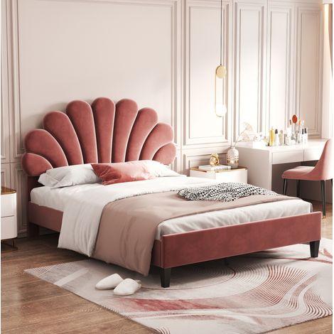 Bett 140x200 Polsterbett robust Samt Blumen OKMYHOME (1/5)