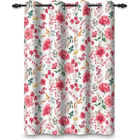 135 x 245 cm großer, rosafarbener Ösenvorhang mit Blumenmuster, ästhetisch, wärmeisolierend, verdunkelnd, für Mädchenzimmer und Wohnzimmer, 1-teiliger Vorhang (1/5)