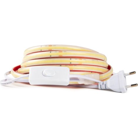 Bande LED COB HAUTE LUMINOSITÉ 220v, adhésif et INTERRUPTEUR. ÉTANCHE Blanc Froid/Neutre/Chaud Waterproof IP67 strip (Blanc Chaud, 0,5M) (1/5)