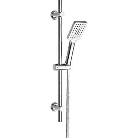 Görbach Barre de douche inox 70 cm, 2 fixations murales pour trous existants, support de douchette facile à installer, douchette 3 jets avec flexible (1/5)