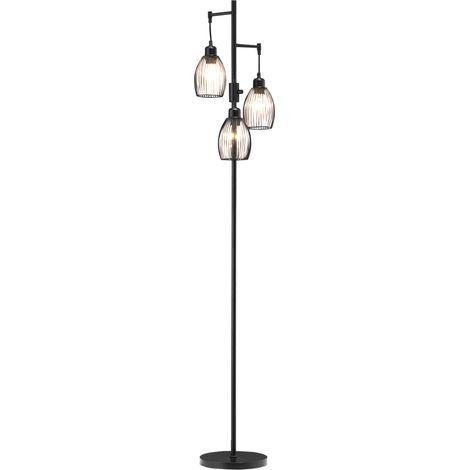 Lampada da Terra Industriale 30x30x170.5 cm con 3 Paralumi e Intensità Regolabile in Acciaio Nero