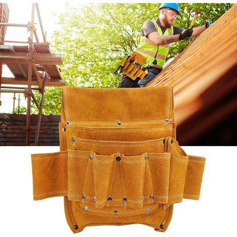 Sac à outils multifonctionnel avec ceinture, en cuir de vachette jaune, pour ranger les outils d'électricien, trousse à outils (1/5)